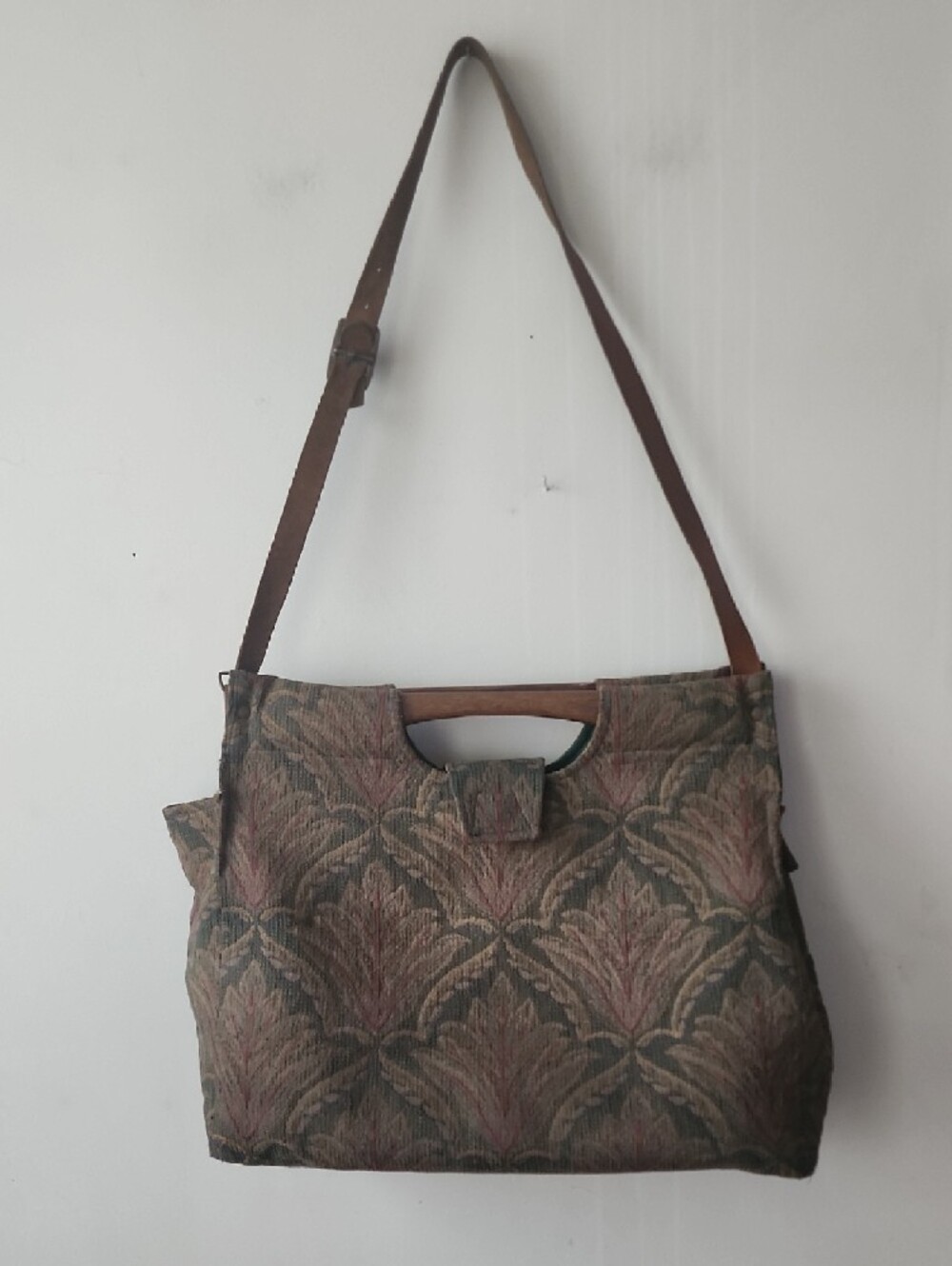 Tapestry Pattern Messenger Bag with Green Interior - Picture 7 of 15